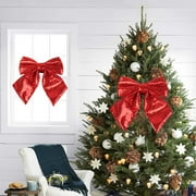 TUTUnaumb Large Glitter Christmas Bow, 10 Inch Sequin Wreath Bow for Xmas Tree, Christmas Tree Topper Decorations, Glitter Bow Ties, Elegant Bowknot Ornaments for Christmas Party Supplies-Red